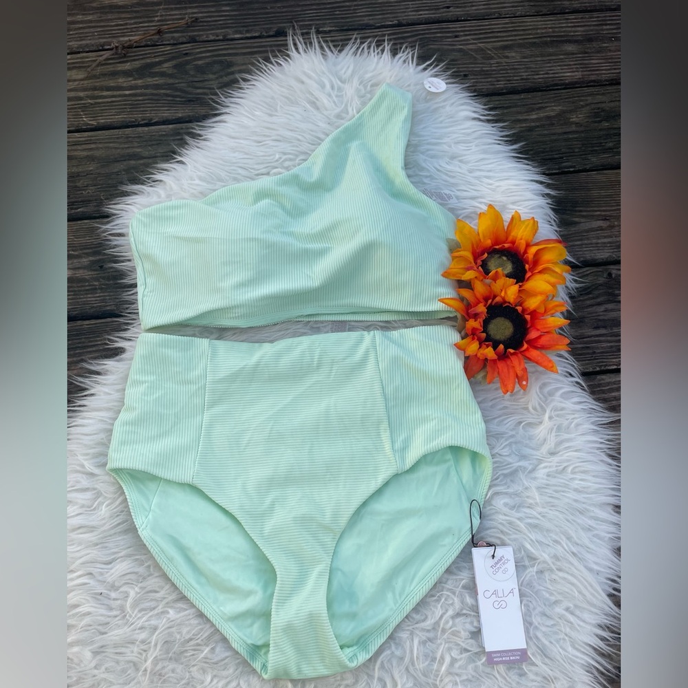 NWT One-Shoulder Mint Green Bikini Set - Picture 3 of 12
